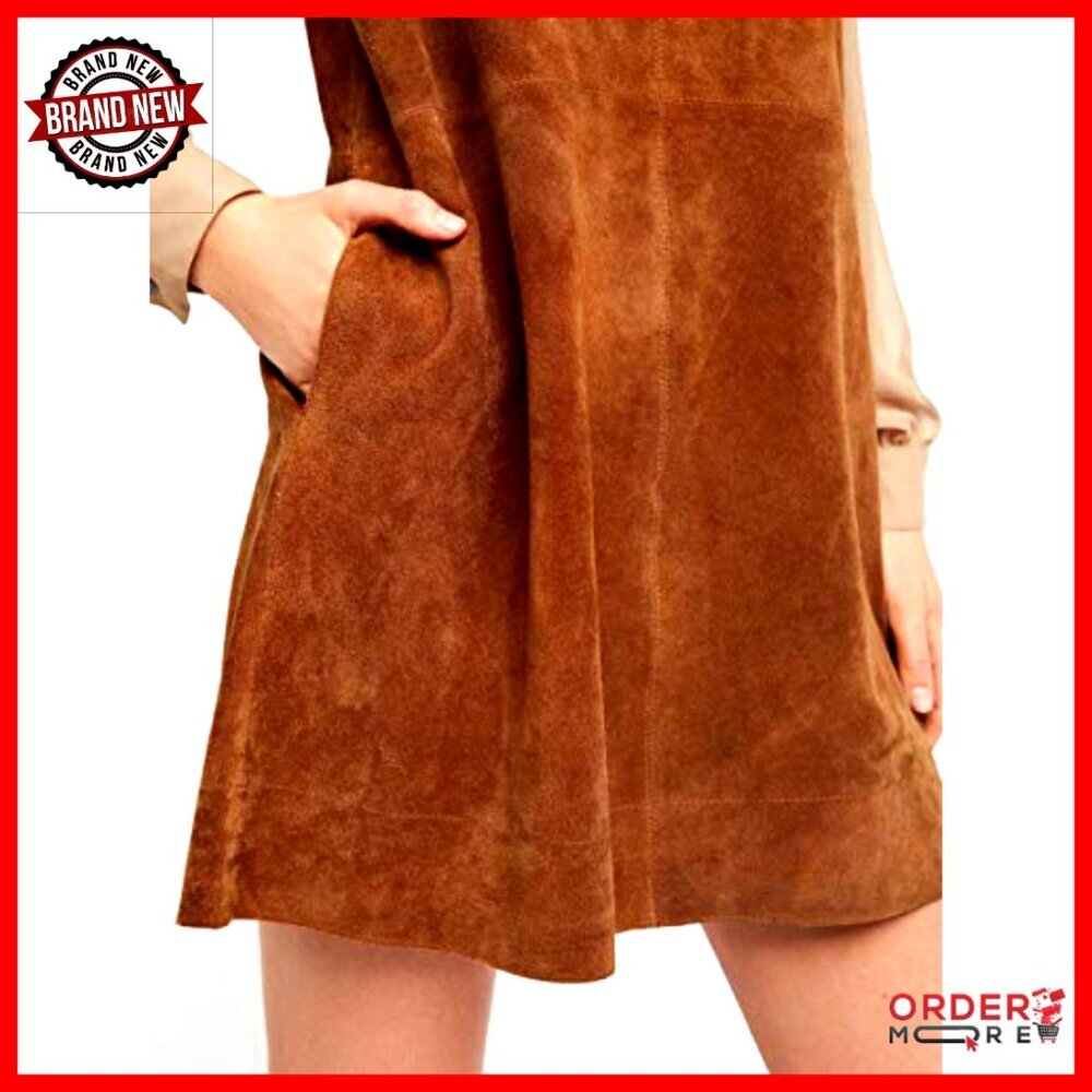 Faux Suede Sleeveless V-Neck Mini Dress with Pockets Casual Wear - Picture 3 of 6